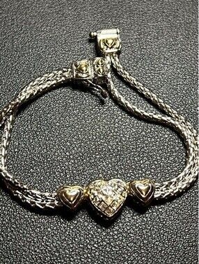 B6541 John Medeiros Two-Tone Heart  Bracelet Pave Crystal 7.25"